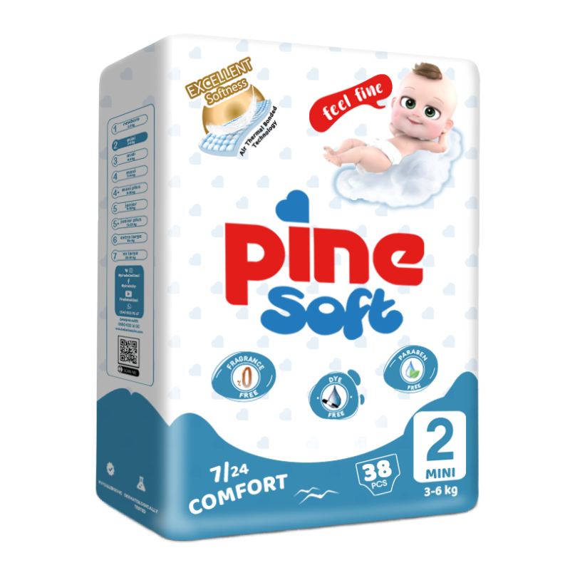 Scutece Mini Soft, 3-6 Kg, 38 Bucati, Pine