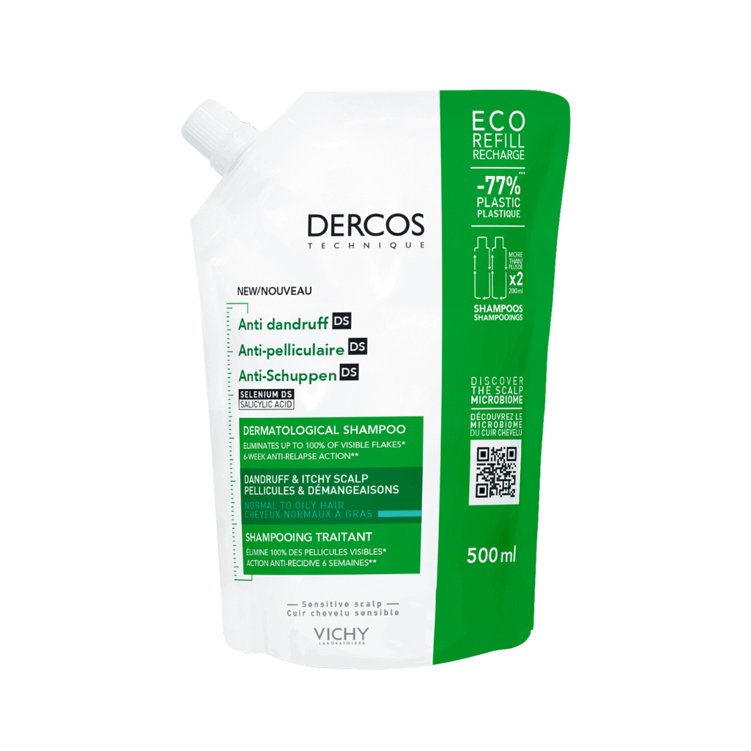 Sampon Anti-matreata Pentru Par Normal-gras Rezerva Eco Dercos, 500 Ml, Vichy