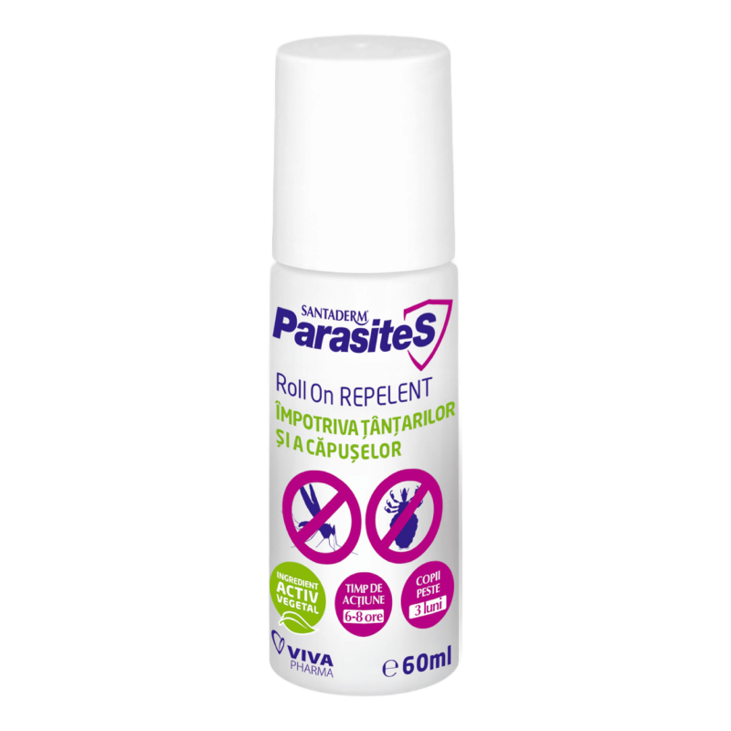 Roll on repelent impotriva tantarilor si capuselor Parasites Santaderm, 60 ml, Viva Pharma