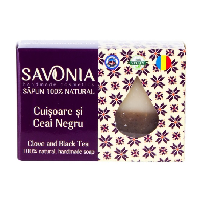 Sapun 100% natural cu extract de cuisoare si ceai negru, 90 g, Savonia