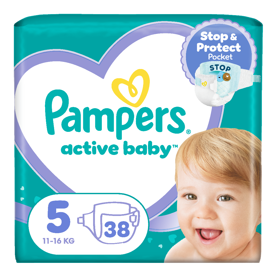 Scutece Active Baby, marimea 5, 11-16 kg, 38 bucati, Pampers