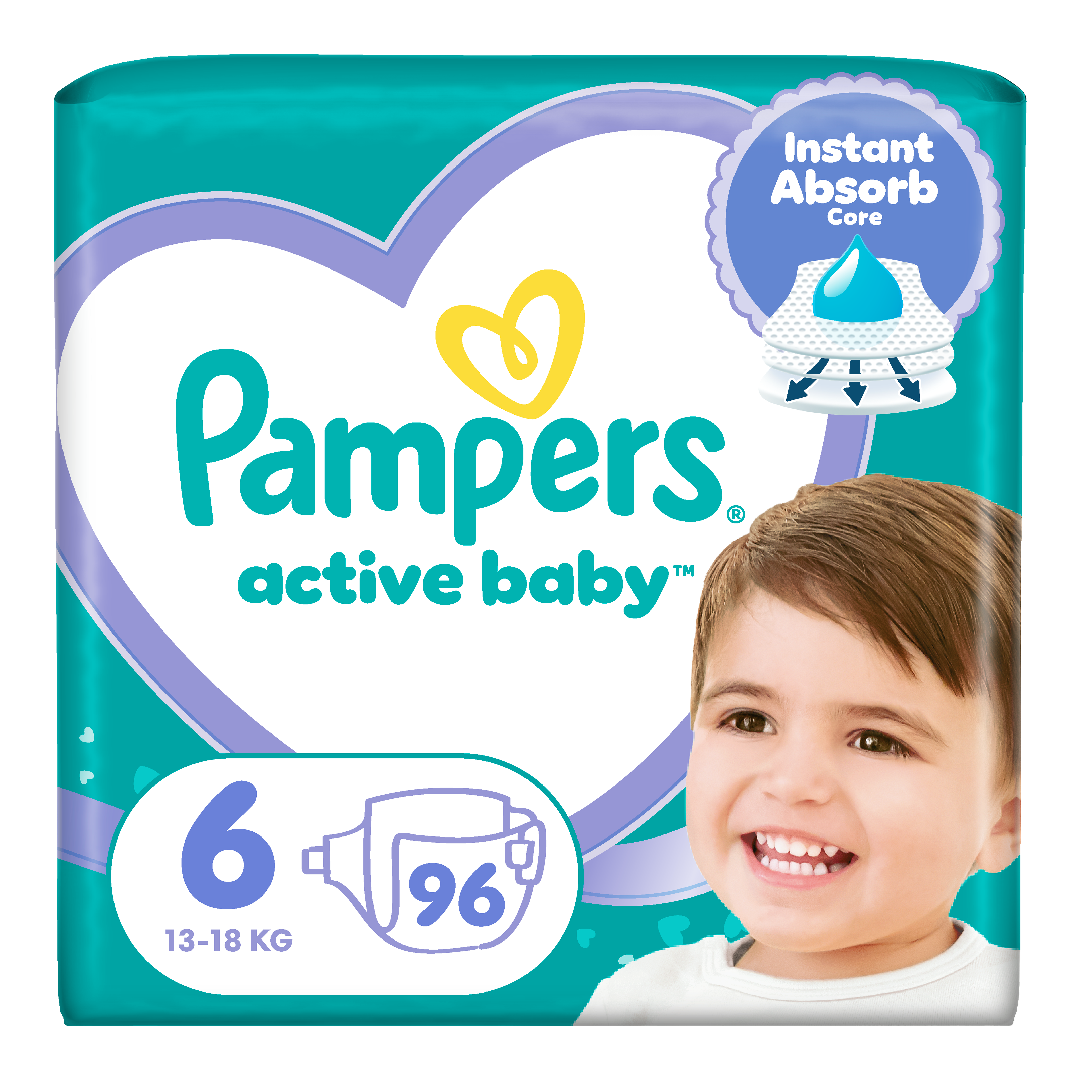 Scutece Active Baby, marimea 6, 13 -18 kg, 96 bucati, Pampers