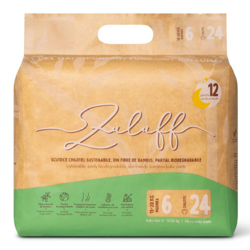 Scutece chilotei din bambus, marimea 6, 15-20kg, 24 bucati, Zuluff