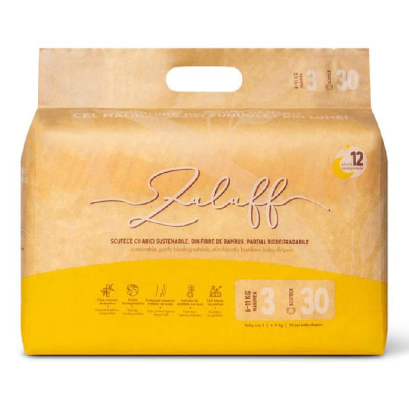 Scutece din bambus, marimea 3, 6-11 kg, 30 bucati, Zuluff