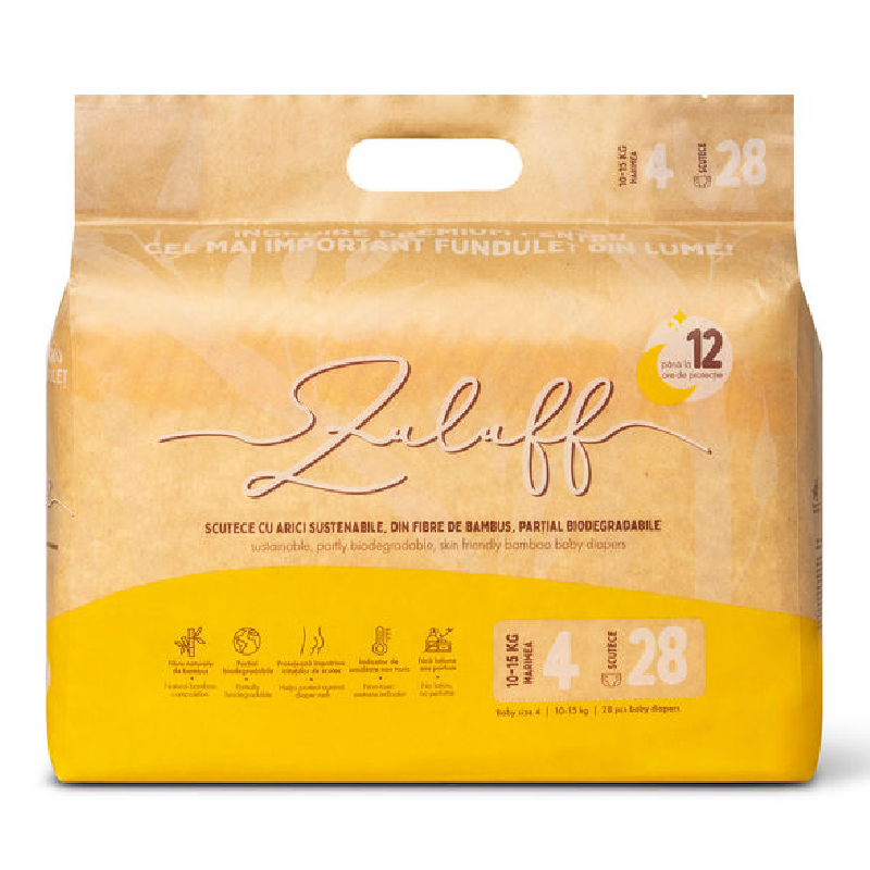 Scutece din bambus, marimea 4, 10-15 kg, 28 bucati, Zuluff