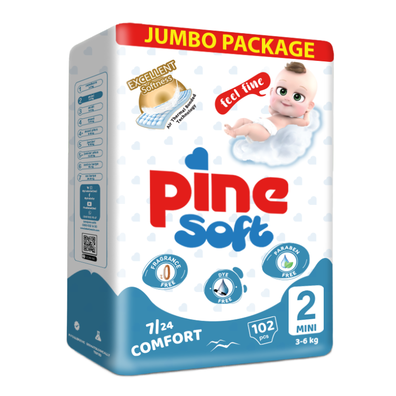 Scutece Mini Soft, 3-6 Kg, 102 Bucati, Pine