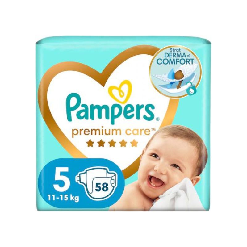 Scutece Premium Care, Marimea 5, 11-16 Kg, 58 Bucati, Pampers