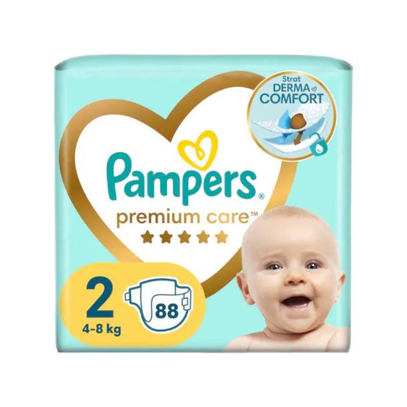 Scutece Premium Care, Marimea 2, 4-8 Kg, 88 Bucati, Pampers