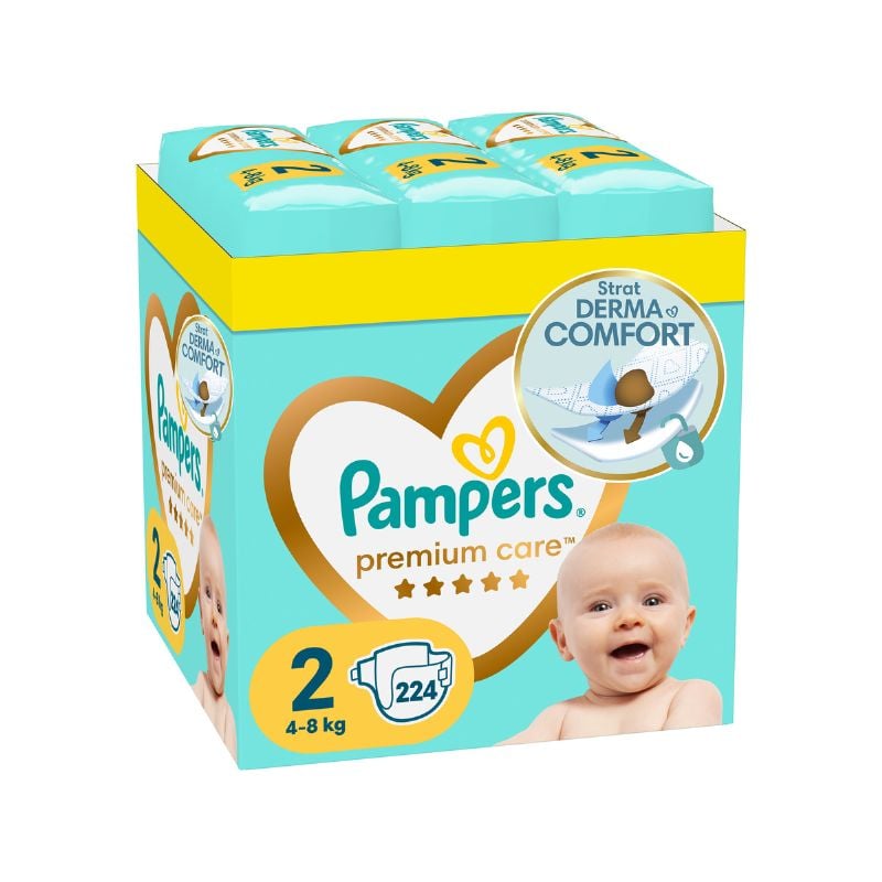 Scutece Premium Care, Marimea 2, 4-8kg, 224 Bucati, Pampers