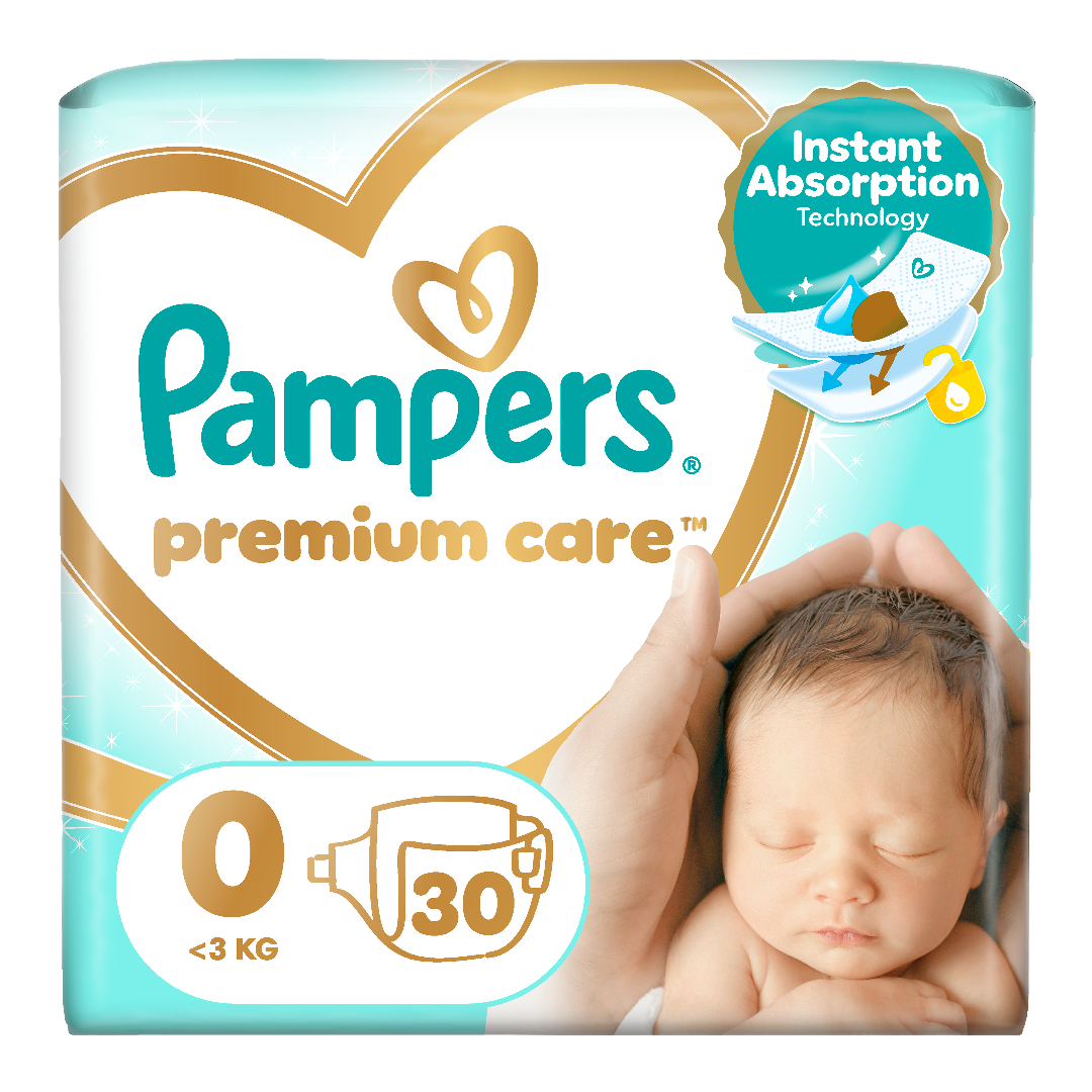Scutece Premium Care, Nr. 0, <3 kg, 30 bucati, Pampers