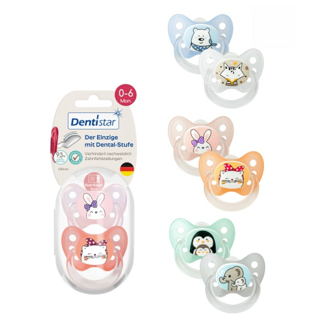 Set 2 suzete cu inel din silicon, cutie sterilizare, 0-6 luni, 1 set,  Dentistar