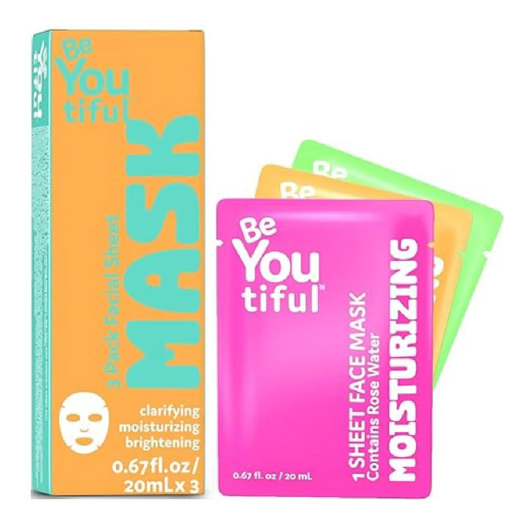 Set 3 masti faciale tip servetel, pentru adolescenti si tineri, 20 ml*3, BeYoutiful