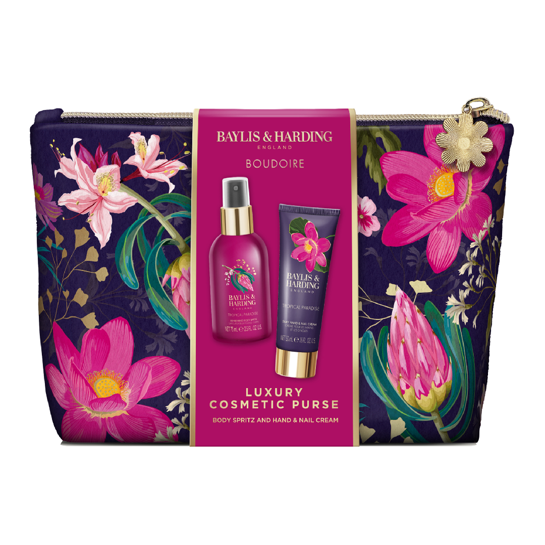 Set cadou cu portfard Boudoire Tropical Paradise, 3 piese, Baylis & Harding