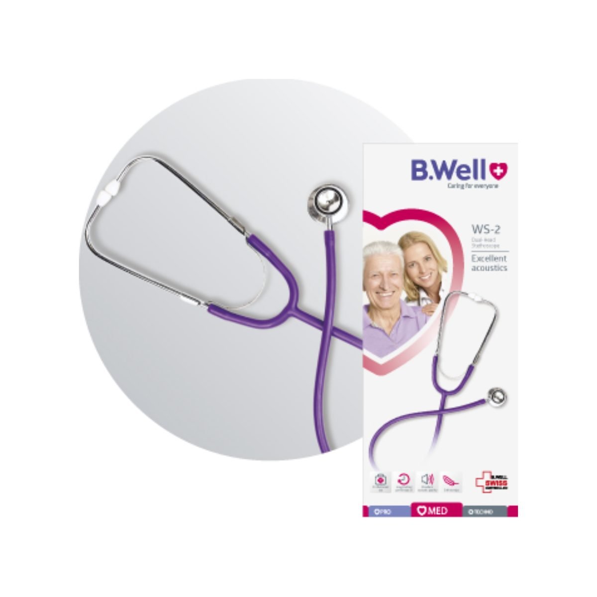 Stetoscop cu capsula dubla WS-2, B.Well Swiss - Rosu