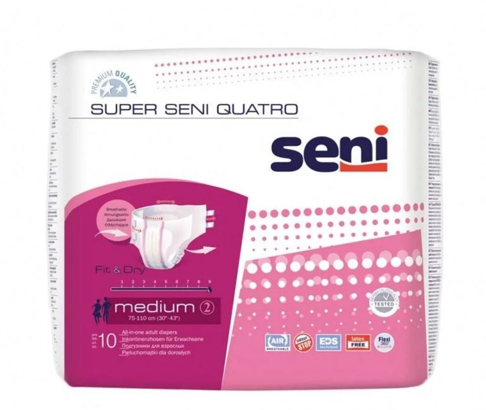 Super Seni Quatro Medium 10 Scutece Adulti Cu Sistem Inchis