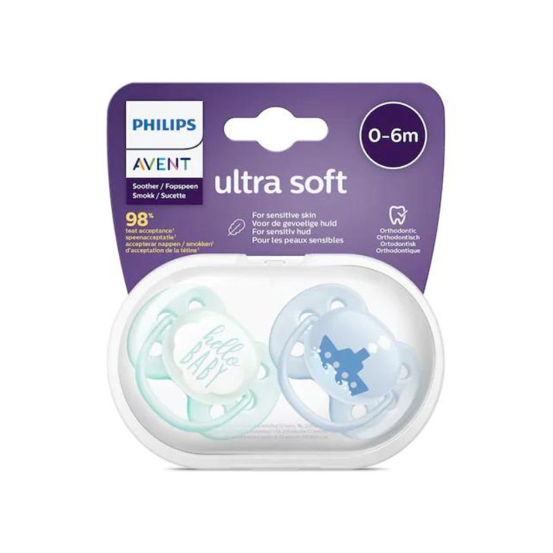 Suzete Ultra Soft, 0-6 luni, Albastru/ Verde, SCF222/01, 2 suzete, Philips Avent image0