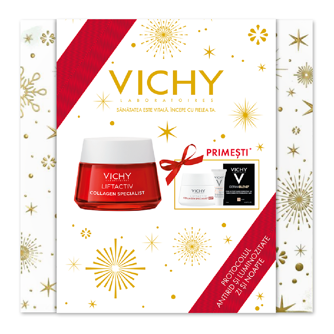 Trusa Xmas Crema De Zi Antirid Pentru Toate Tipurile De Ten Liftactiv Collagen Specialist, 50 Ml, Vichy