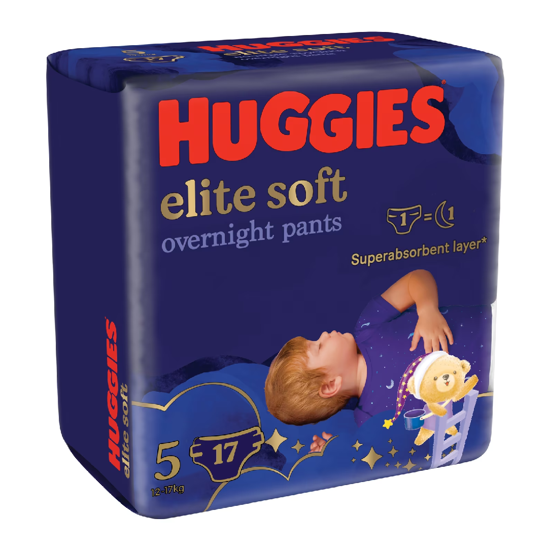 Scutece Chilotel De Noapte Elite Soft Pants Overnight Nr.5, 12-17kg, 17 Bucati, Huggies