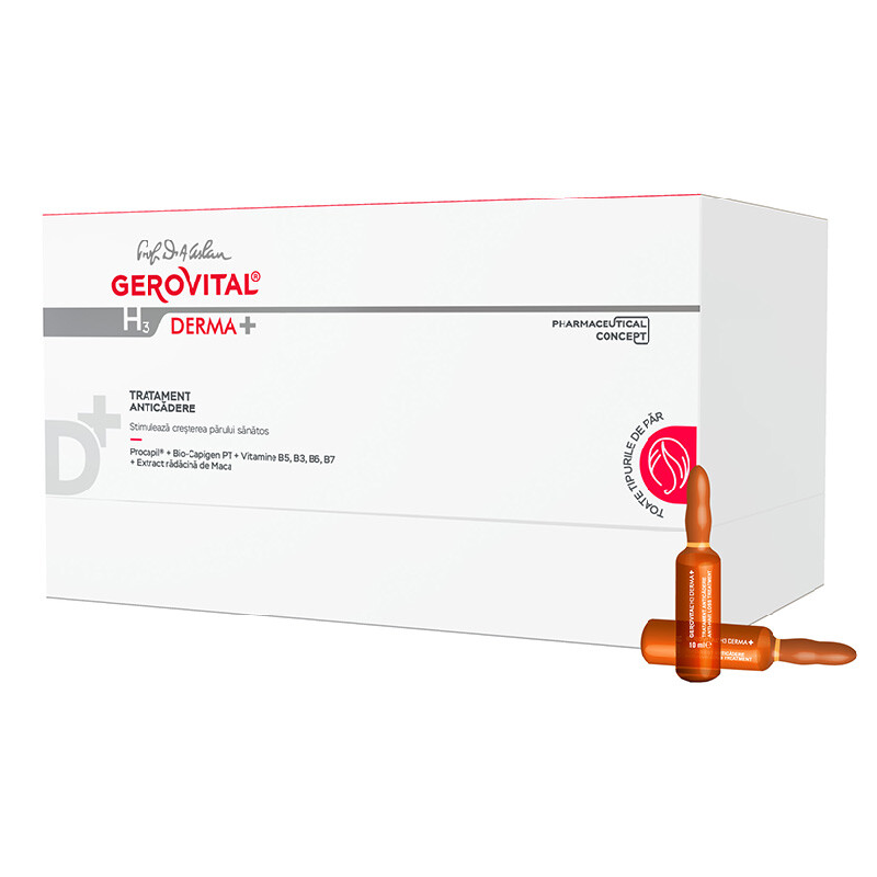 Tratament anticadere par H3 Derma+, 12 fiole, Gerovital