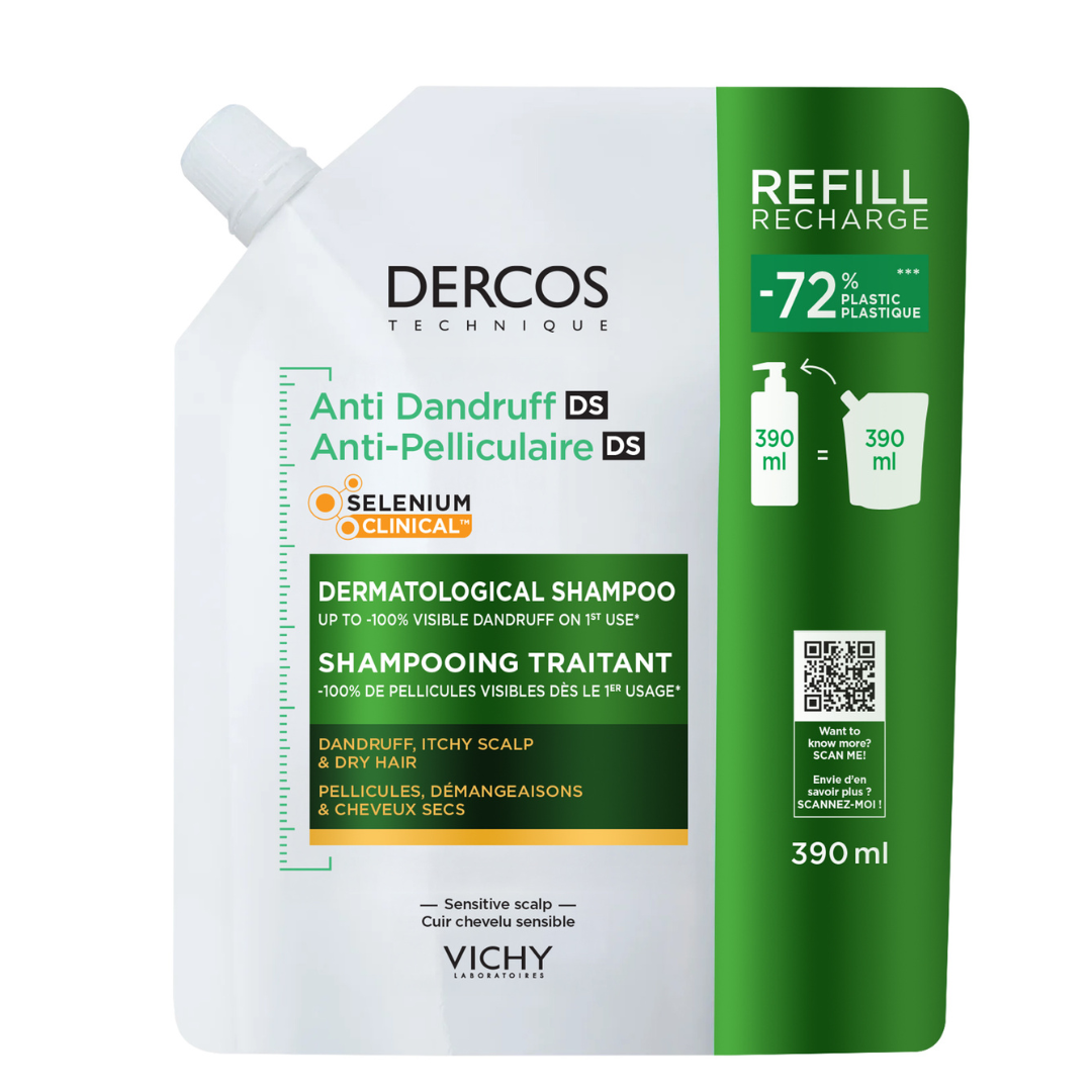 Rezerva eco sampon anti-matreata pentru par uscat Dercos, 390 ml, Vichy