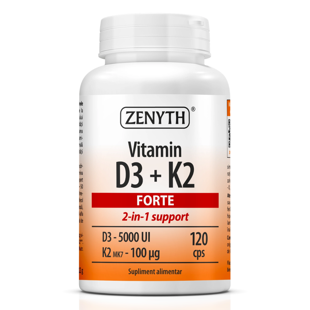 Vitamin D3 + K2 Forte, 120 capsule, Zenyth