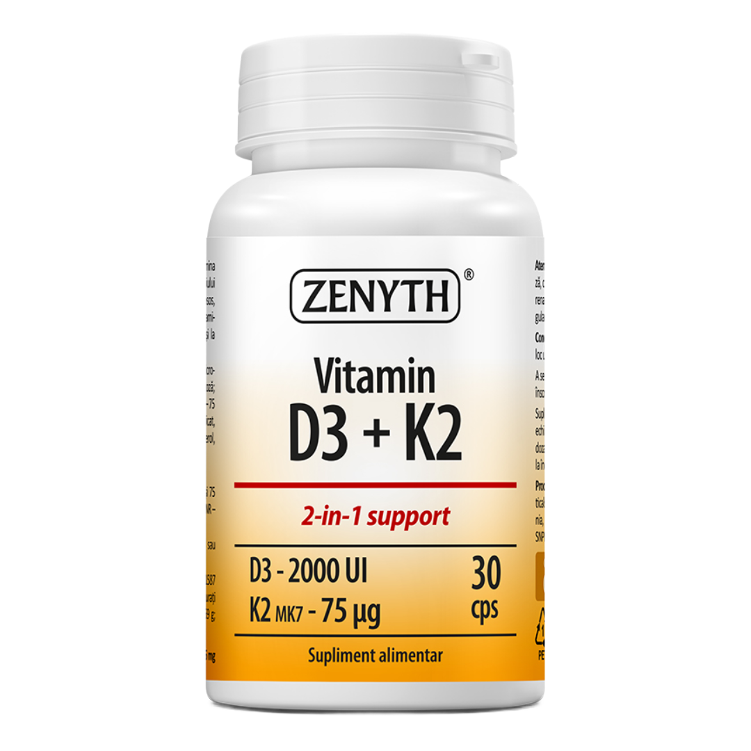 Vitamin D3 2000 UI + K2 75 mcg, 30 capsule, Zenyth