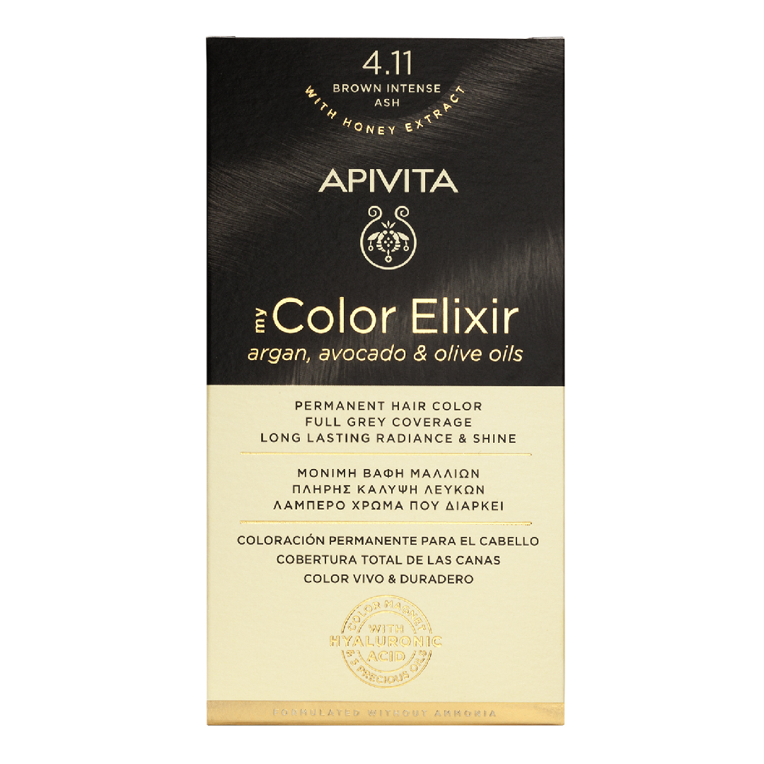 Vopsea de par My Color Elixir, Brown Intense Ash N4.11, 155 ml, Apivita