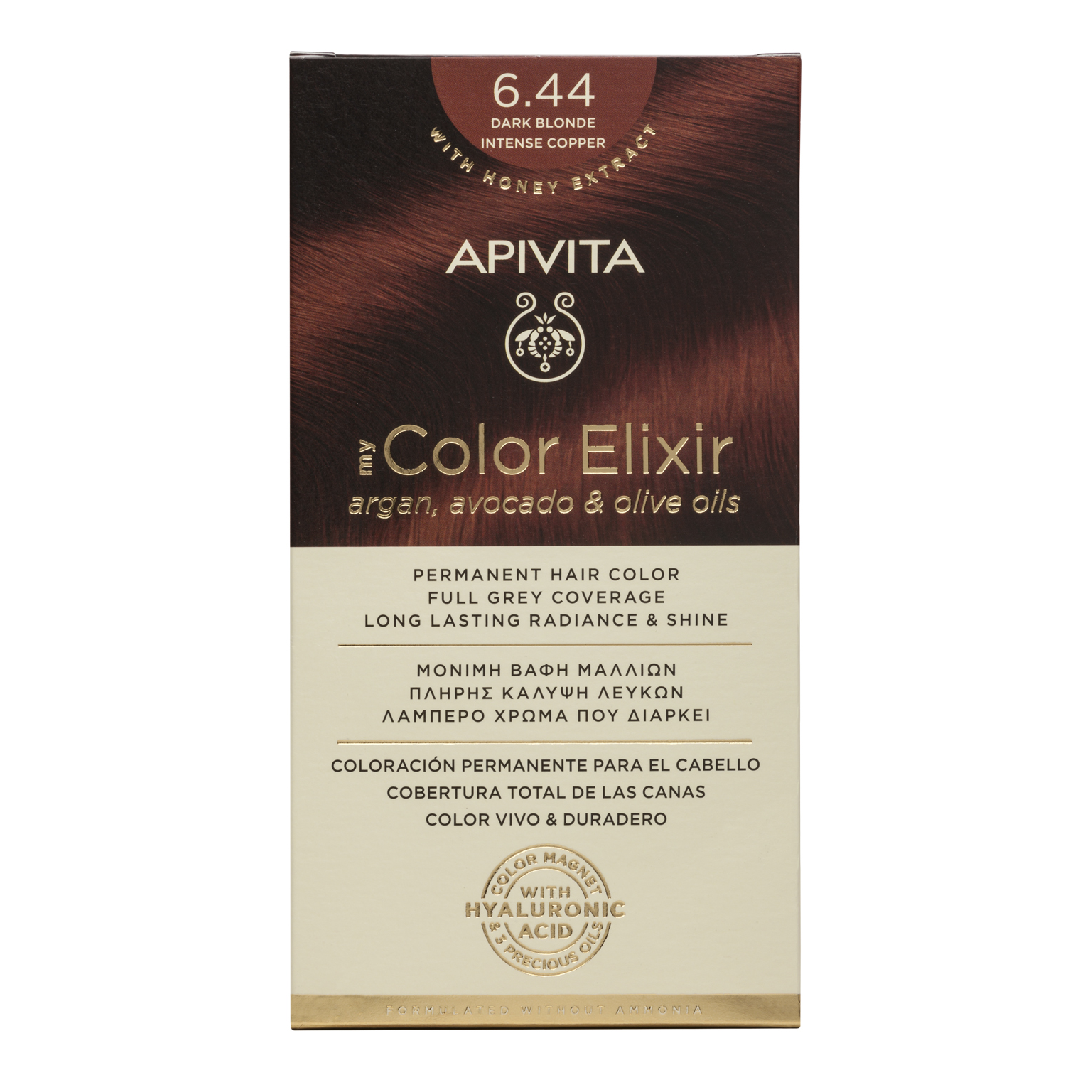 Vopsea de par My Color Elixir Dark Blonde Intense Copper 6.44, 155 ml, Apivita