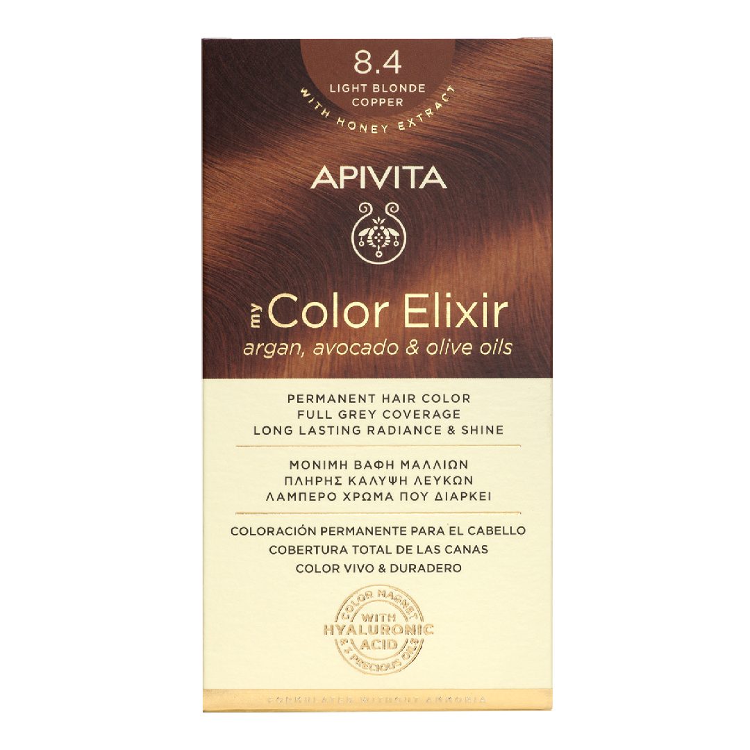 Vopsea de par My Color Elixir, Light Blonde Copper N8.4, 155 ml, Apivita 155 imagine noua