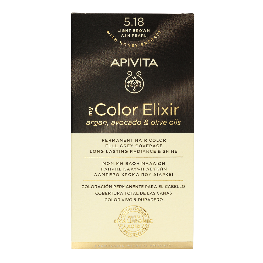 Vopsea de par My Color Elixir, Light Brown Ash Pearl N5.18, 155 ml, Apivita 155 imagine noua
