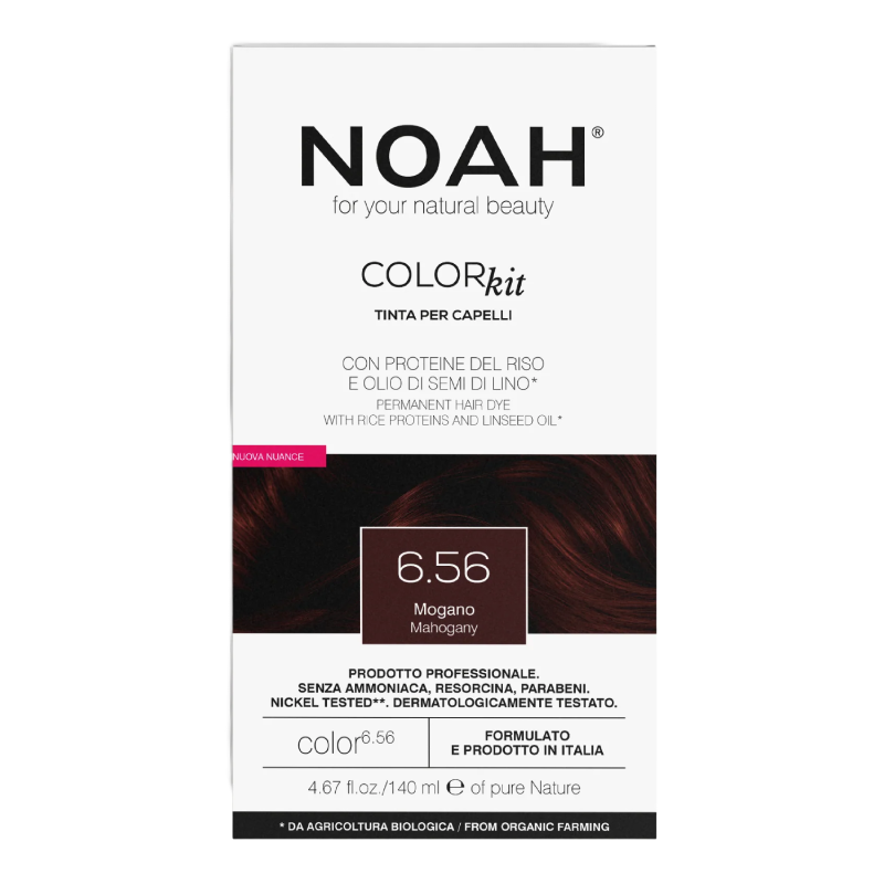 Vopsea de par naturala fara amoniac, 6.56 Mahon, Color kit, 140 ml, Noah