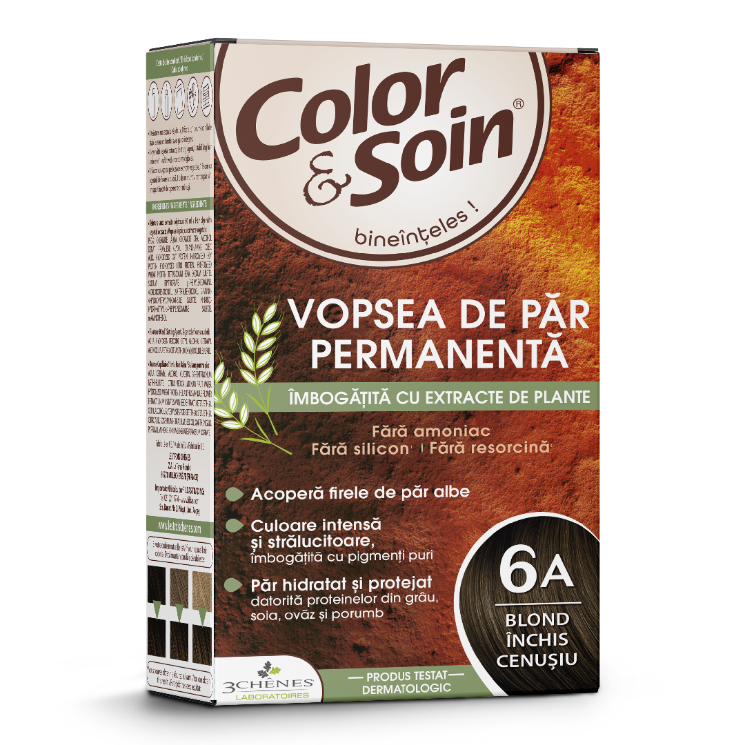 Vopsea de par permanenta, blond inchis cenusiu, 6A, Color&Soin