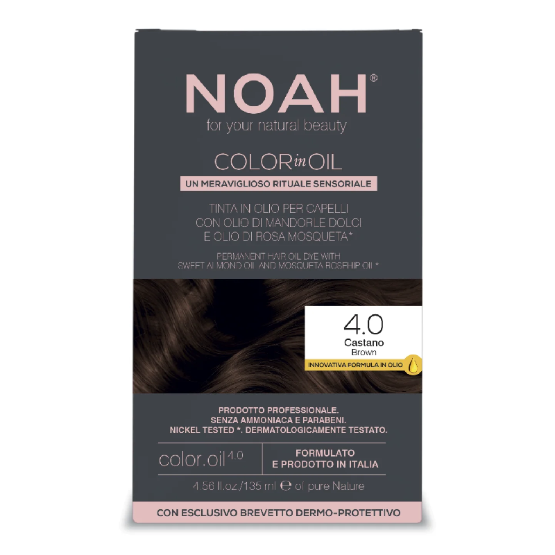 Vopsea de par permanenta fara amoniac, 4.0 Saten, Color in Oil, 135 ml, Noah