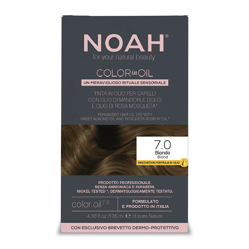 Vopsea de par permanenta fara amoniac, 7.0 Blond, Color in Oil, 135 ml, Noah