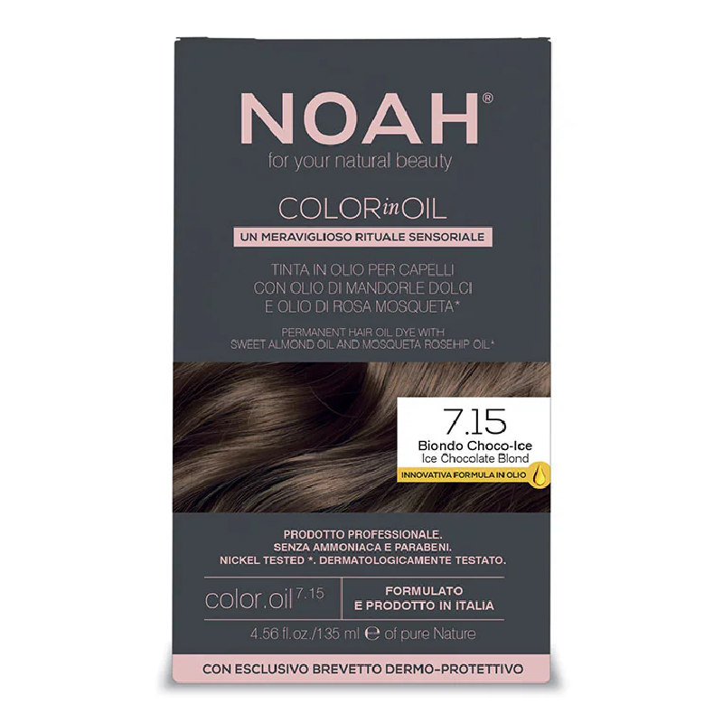 Vopsea de par permanenta fara amoniac, 7.15 Blond Ciocolatiu Rece, Color in Oil, 135 ml, Noah