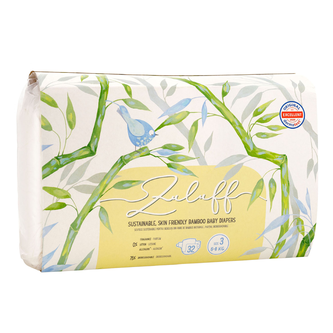 Scutece din Bambus, Nr 3, 6-11 kg, 32 bucati, Zuluff